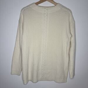 TALBOTS Fisherman Cable Knit Pullover Sweater Ivory Neutral Wool Blend Ribbed M